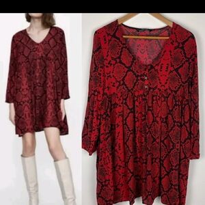 Zara Red and Black Patterned Dress